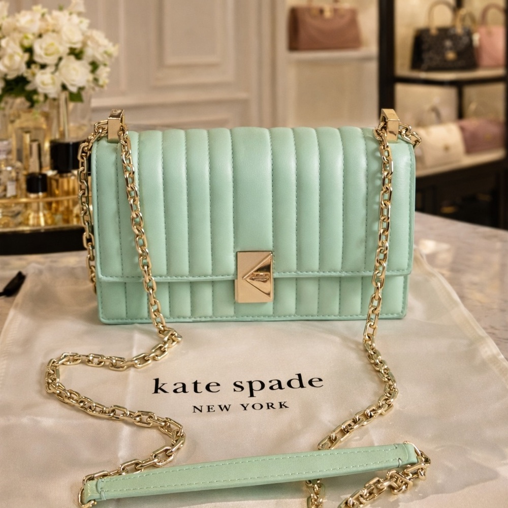 kate spade Mint Quilted Chain Crossbody Bag with Gold Hardware